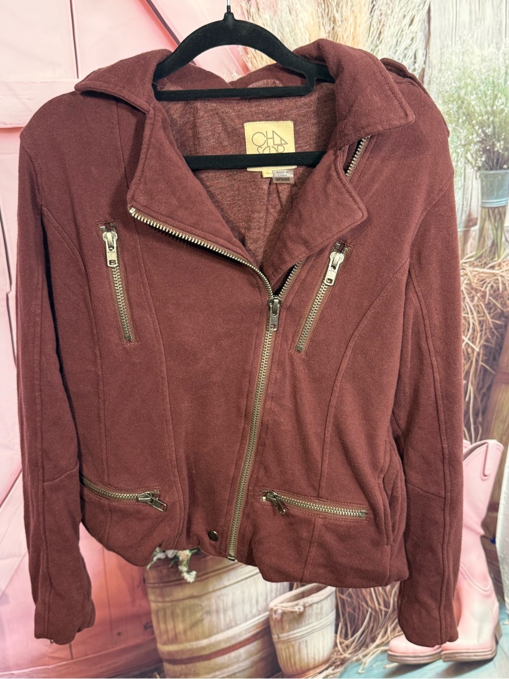 Chaser Zip-Front Cotton Moto Jacket Size Small